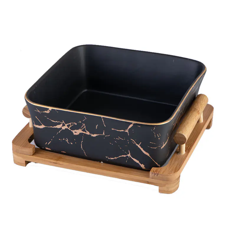 Nordic Style Fruit Plate Creative Wooden Frame Square Bowl Household Ceramic Fruit Plate Square Dessert Bowl Fruit Salad Bowl