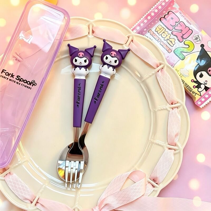 Student Gift Cartoon Sanrio My Melody Cute Portable Tableware Ins Style Stainless Steel Chopsticks and Spoon Set