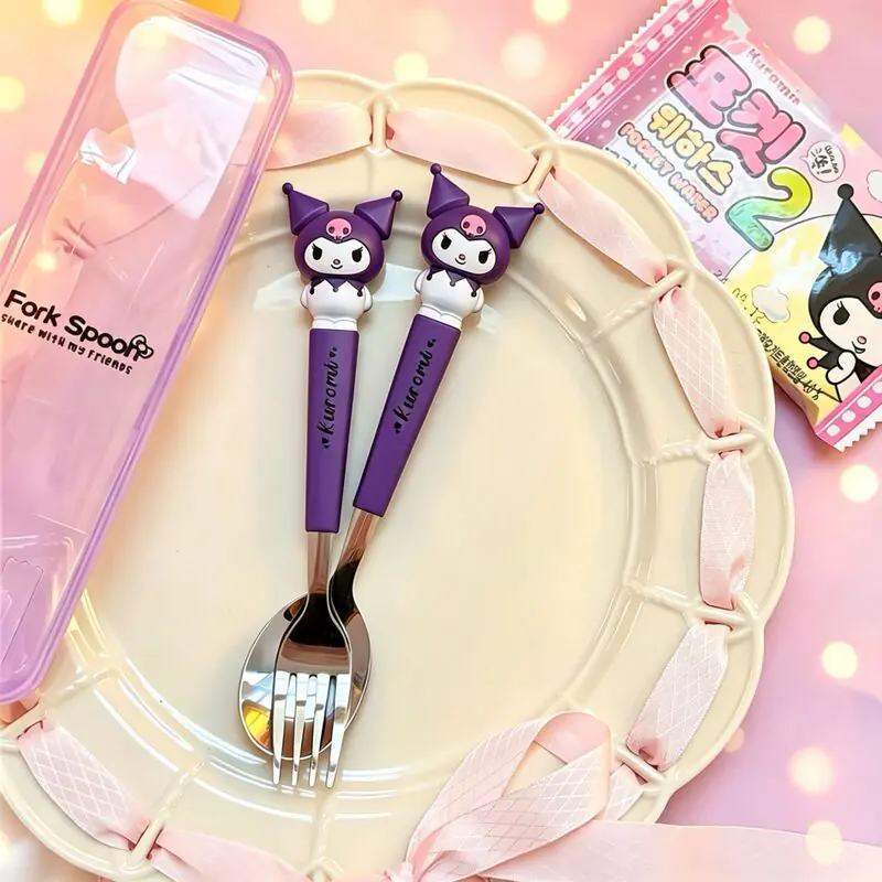 Student Gift Cartoon Sanrio My Melody Cute Portable Tableware Ins Style Stainless Steel Chopsticks and Spoon Set