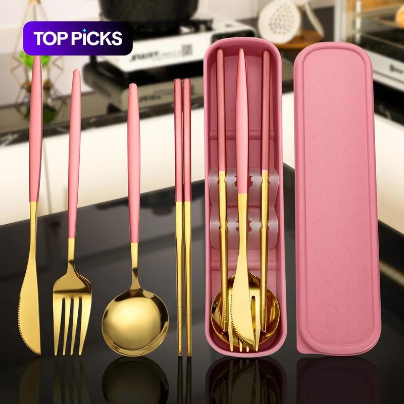Stainless Steel Portable Cutlery Set Knife Fork Spoon Chopsticks Set Portugal Outdoor Gift Student Cutlery Set